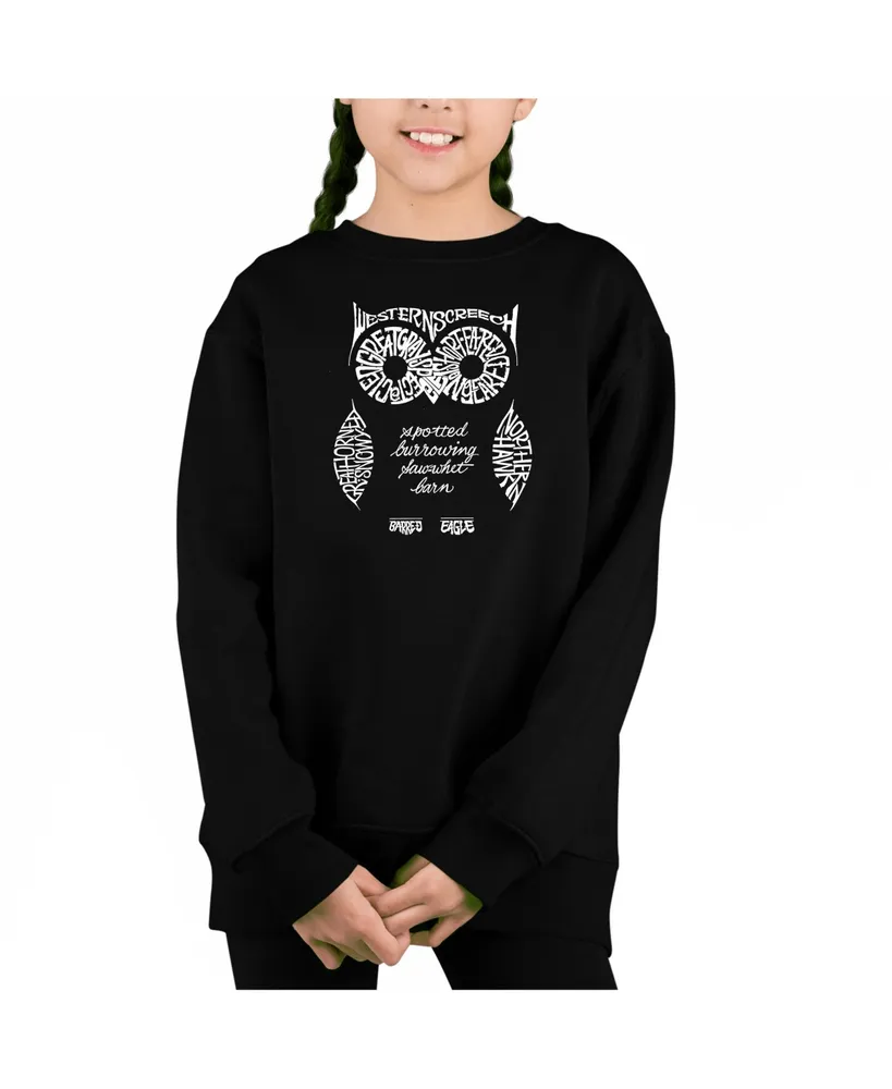 Owl - Big Girl's Word Art Crewneck Sweatshirt