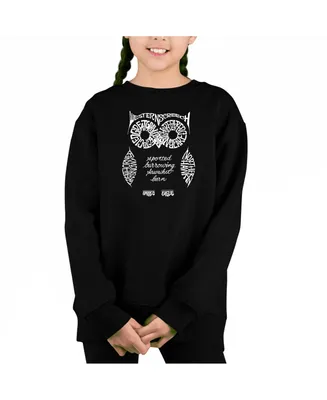 Owl - Big Girl's Word Art Crewneck Sweatshirt