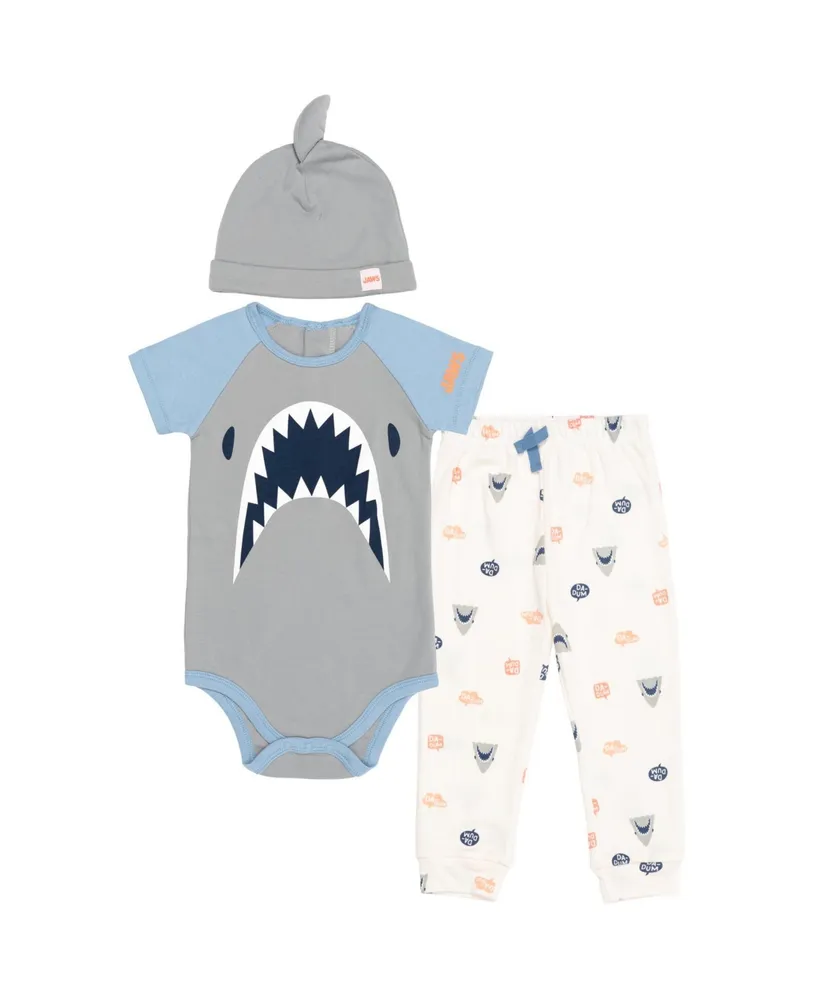 Welcome to the Universe Baby Jaws Shark Baby Bodysuit, Pant & Hat 3 Piece Set