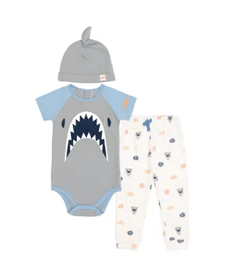 Welcome to the Universe Baby Jaws Shark Bodysuit, Pant & Hat 3 Piece Set