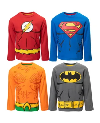Dc Comics Justice League Batman Superman Flash Aqua man 4 Pack Long Sleeve T-Shirt Toddler| Child