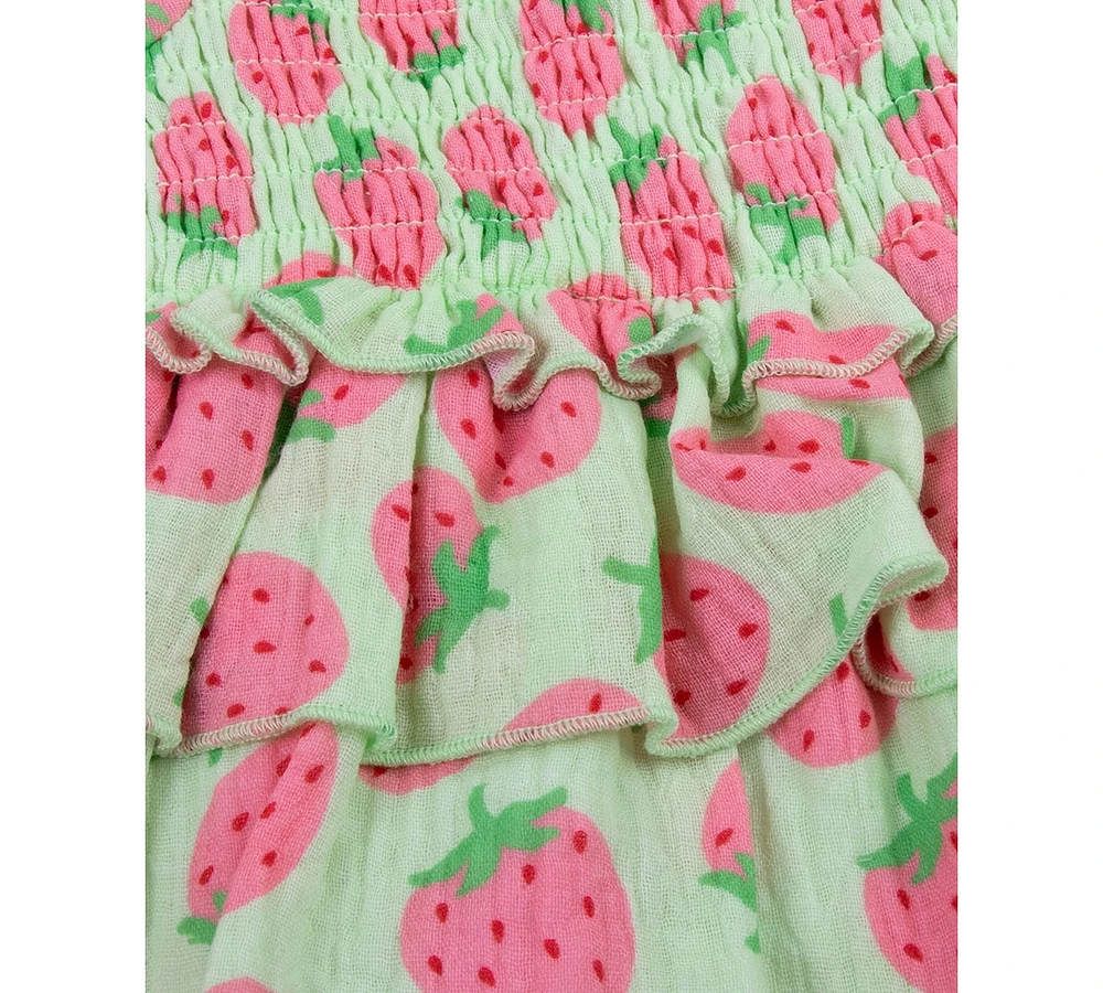 Baby Essentials Girls Strawberry-Print Romper and Hat, 2 Piece Set