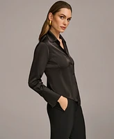 Donna Karan Women's Button Front Point Hem Top