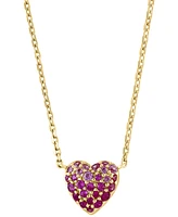 Effy Pink Sapphire (1/3 ct. t.w.) & Ruby (3/8 ct. t.w.) Heart Ombre Cluster Pendant Necklace in 14k Gold, 18" + 1" extender