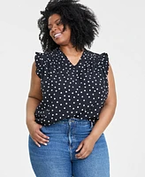 On 34th Trendy Plus Polka-Dot Ruffled-Trim Blouse, Created for Macy's