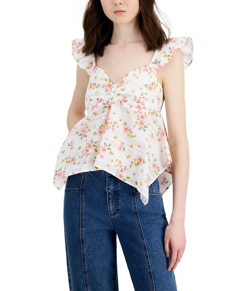 Self Esteem Juniors' Flutter Sleeve Asymmetrical Hem Tank