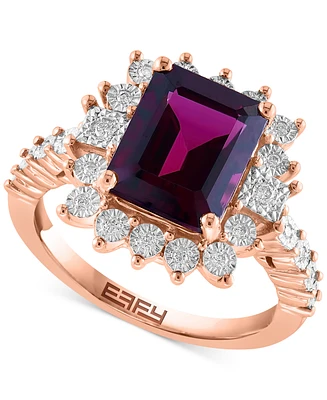Effy Rhodolite (4-1/10 ct. t.w) & Diamond (1/6 ct. t.w.) Halo Ring in 14k Rose Gold