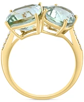 Effy Green Quartz (8 ct. t.w.) & Diamond (1/20 ct. t.w.) Three Stone Ring in 14k Gold