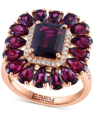 Effy Rhodolite (7-1/10 ct. t.w.) & Diamond (1/6 ct. t.w.) Halo Ring in 14k Rose Gold