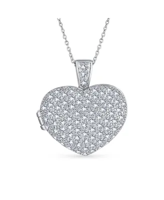Large Pave Cz Puff Heart Shape Aromatherapy Essential Oil Perfume Diffuser Locket Pendant Necklace For Women For Teen