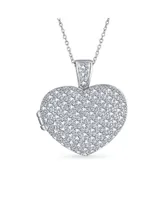 Bling Jewelry Large Pave Cz Puff Heart Shape Aromatherapy Essential Oil Perfume Diffuser Locket Pendant Necklace For Women For