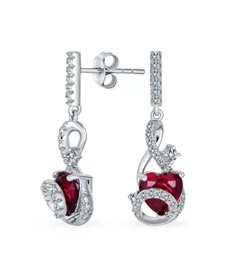 Romantic Cubic Zirconia Infinity Swirl Cz Accent Simulated Cz Red Ruby Heart Dangling Earrings For Women Girlfriend .925 Sterling Silver