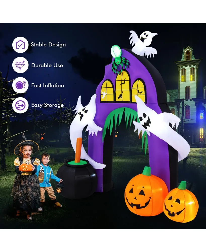 Slickblue 9 Feet Tall Halloween Inflatable Castle Archway Decor with Spider Ghosts and Built-in
