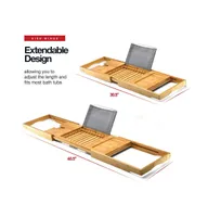 Wooden Bamboo Bathtub Tray Caddy - Foldable Waterproof Bath Tray & Bath Caddy