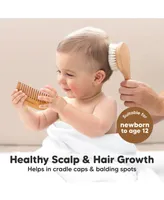 KeaBabies Baby Hair Brush and Comb Set, Round Wooden Baby Brush Set for Newborns, Infant, Toddler Grooming Kit