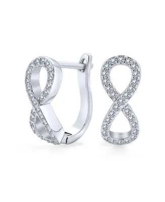 Cubic Zirconia Pave Cz Eternity Figure Eight Hinge Love Knot Infinity Huggie Earrings For Women Girlfriend .925 Sterling Silver