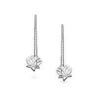 Long Linear Lightweight Zen Yogi Lotus Flower Chain Threader Earrings For Women For Teen .925 Sterling Silver Stabilizing U Hook