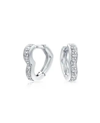 Romantic Cubic Zirconia Pave Cz Open Heart Shaped Hoop Huggie Earrings For Women Girlfriend .925 Sterling Silver Hinge Closure