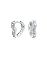 Bling Jewelry Cubic Zirconia Pave Cz Open Heart Shaped Hoop Huggie Earrings For Women Sterling Silver Hinge Closure