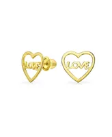 Bling Jewelry Petite Minimalist14K Yellow Gold Word Symbol Of Love Heart Shape Stud Earring For Women Secure Screw back