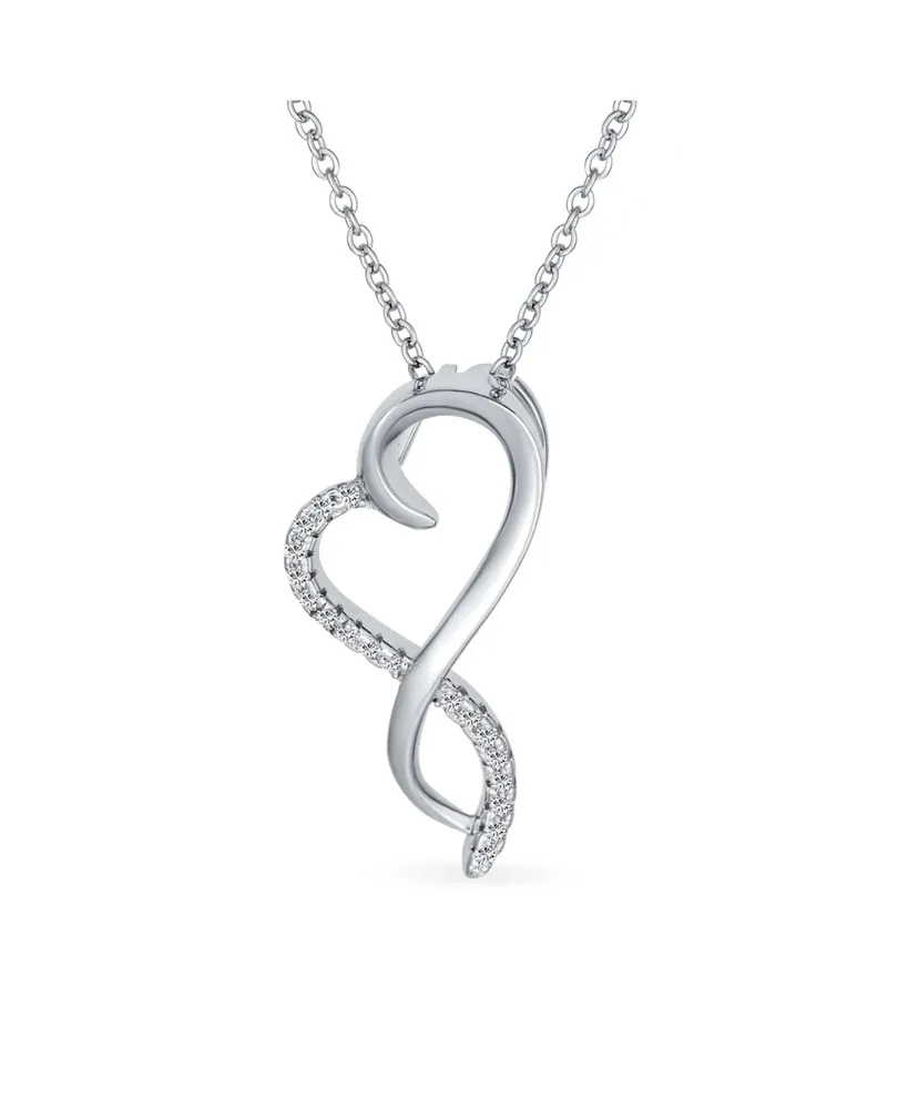 Bling Jewelry Ribbon Promise Love Twisted Ribbon Open Heart Shape Pave Cz Infinity Pendant Intertwining Heart Necklace For Women Sterling Silver