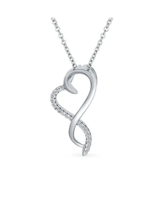 Bling Jewelry Romantic Ribbon Promise Love Bridal Twisted Ribbon Open Heart Shape Pave Cz Infinity Pendant Intertwining Heart Necklace For Women Sterl