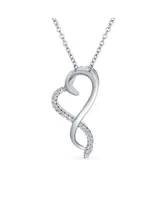 Bling Jewelry Ribbon Promise Love Twisted Ribbon Open Heart Shape Pave Cz Infinity Pendant Intertwining Heart Necklace For Women Sterling Silver