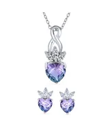 Bling Jewelry Cubic Zirconia Crown Infinity Blue Purple Mystic Rainbow Heart Shape Cz Stud Earrings Necklace Pendant Jewelry Set For Women Sterling Si