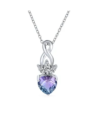 Bling Jewelry Blue Purple Fire Rainbow Color Changing Mystic Cubic Zirconia Crown Cz Solitaire Infinity Pendant Heart Necklace Sterling Silver