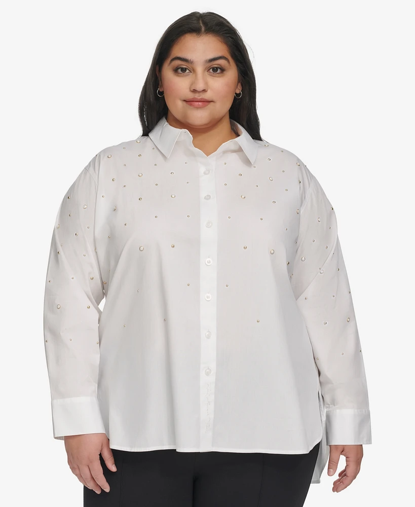 Karl Lagerfeld Paris Plus Imitation Pearl Blouse, First@Macy's