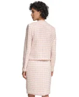 Calvin Klein Petite Tweed Fringe-Trim Open-Front Jacket