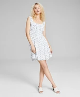 And Now This Women's Floral-Print Square-Neck Mini Dress, Created for Macy's