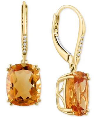 Citrine (8-1/4 ct. t.w.) & Diamond (1/20 ct. t.w.) Leverback Drop Earrings in 14k Gold