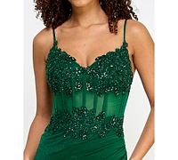 Say Yes Juniors' Beaded Sweetheart Satin Corset Gown, Created for Macy's