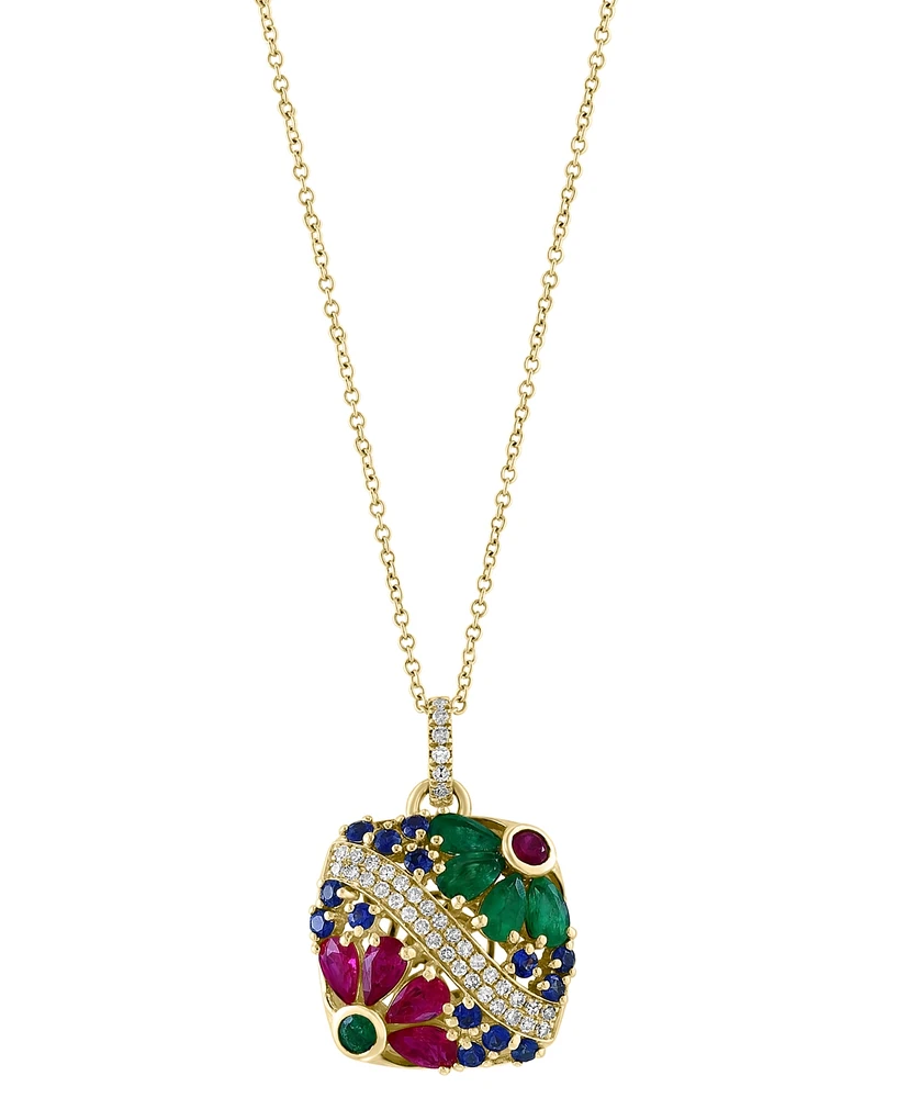 Effy Multi-Gemstone (2-3/4 ct. t.w.) & Diamond (1/4 ct. t.w.) Flower Disc 18" Pendant Necklace in 14k Gold
