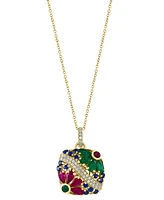 Effy Multi-Gemstone (2-3/4 ct. t.w.) & Diamond (1/4 ct. t.w.) Flower Disc 18" Pendant Necklace in 14k Gold