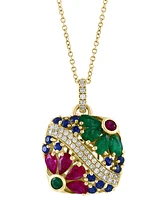 Effy Multi-Gemstone (2-3/4 ct. t.w.) & Diamond (1/4 ct. t.w.) Flower Disc 18" Pendant Necklace in 14k Gold