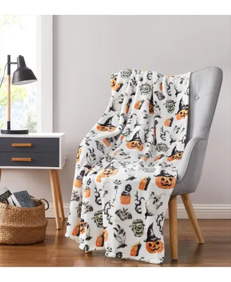 Kate Aurora Halloween Spooky Ghosts & Frankenstein's Ultra Soft & Plush Oversized Accent Throw Blanket - 50 in. W x 70 in. L