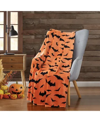 Kate Aurora Halloween Spooky Bats Rustic Orange & Black Ultra Soft & Plush Throw Blanket - 50 in. W x 70 in. L