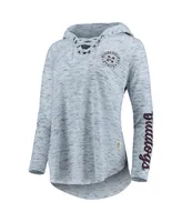 Women's Pressbox Gray Mississippi State Bulldogs Space Dye Lace-Up V-Neck Raglan Long Sleeve T-shirt