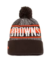 Youth Boys and Girls New Era Brown Cleveland Browns Striped Cuffed Knit Hat with Pom