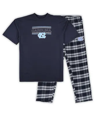 Men's Profile Navy Distressed North Carolina Tar Heels Big and Tall 2-Pack T-shirt Flannel Pants Set