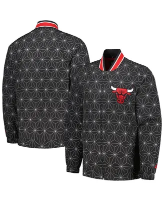 Men's Starter Black Chicago Bulls In-Field Play Fashion Satin Full-Zip Varsity Jacket