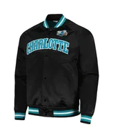 Men's Mitchell & Ness Black Charlotte Hornets Hardwood Classics Throwback Wordmark Raglan Full-Snap Jacket