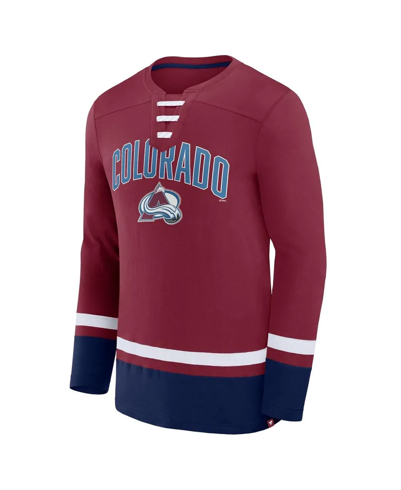 Men's Fanatics Burgundy Colorado Avalanche Back Pass Lace-Up Long Sleeve T-shirt