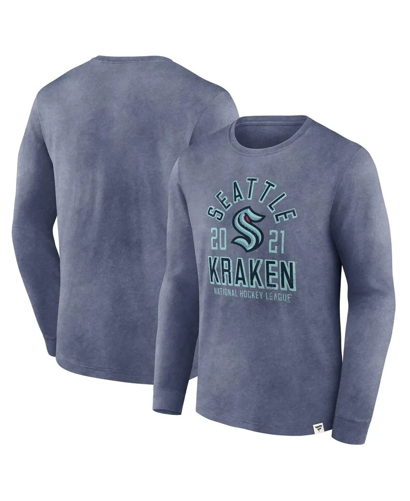 Men's Fanatics Heather Deep Sea Blue Distressed Seattle Kraken Keep The Zone Long Sleeve T-shirt