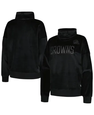 Women's Dkny Sport Black Cleveland Browns Deliliah Rhinestone Funnel Neck Pullover Sweatshirt