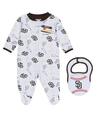 Baby Boys and Girls Wear by Erin Andrews White San Diego Padres Sleep Play Full-Zip Footed Jumper with Bib