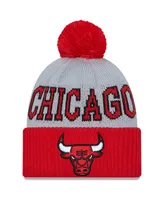 Men's New Era Red, Gray Chicago Bulls Tip-Off Two-Tone Cuffed Knit Hat with Pom