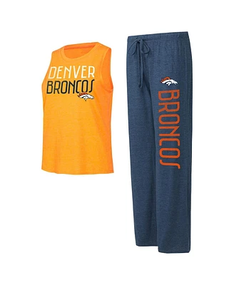 Women's Concepts Sport Navy, Orange Distressed Denver Broncos Muscle Tank Top and Pants Lounge Set